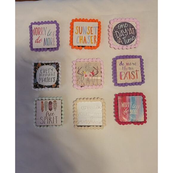 Lot of 9 Wooden MAGNETS Positive Sayings Brave Moment Worry Less One Day Gift - Picture 2 of 16